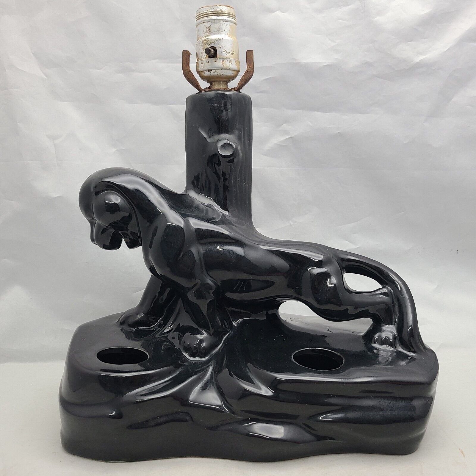 Vintage Mid Century Modern Black Panther Table Lamp Needs Rewire