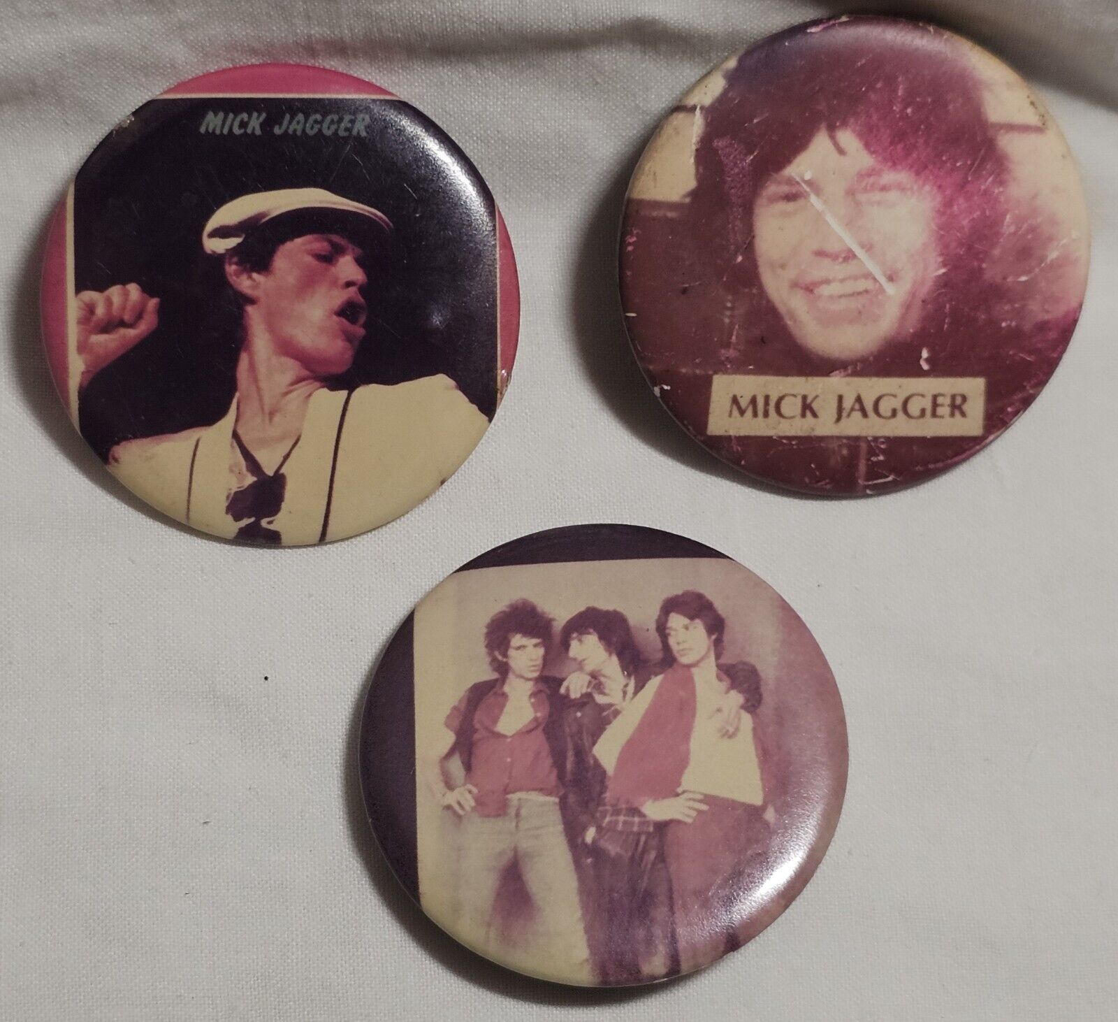 Rare Mick Jagger Rolling Stones Pinback Button Lot of 3 Pins Authentic Originals