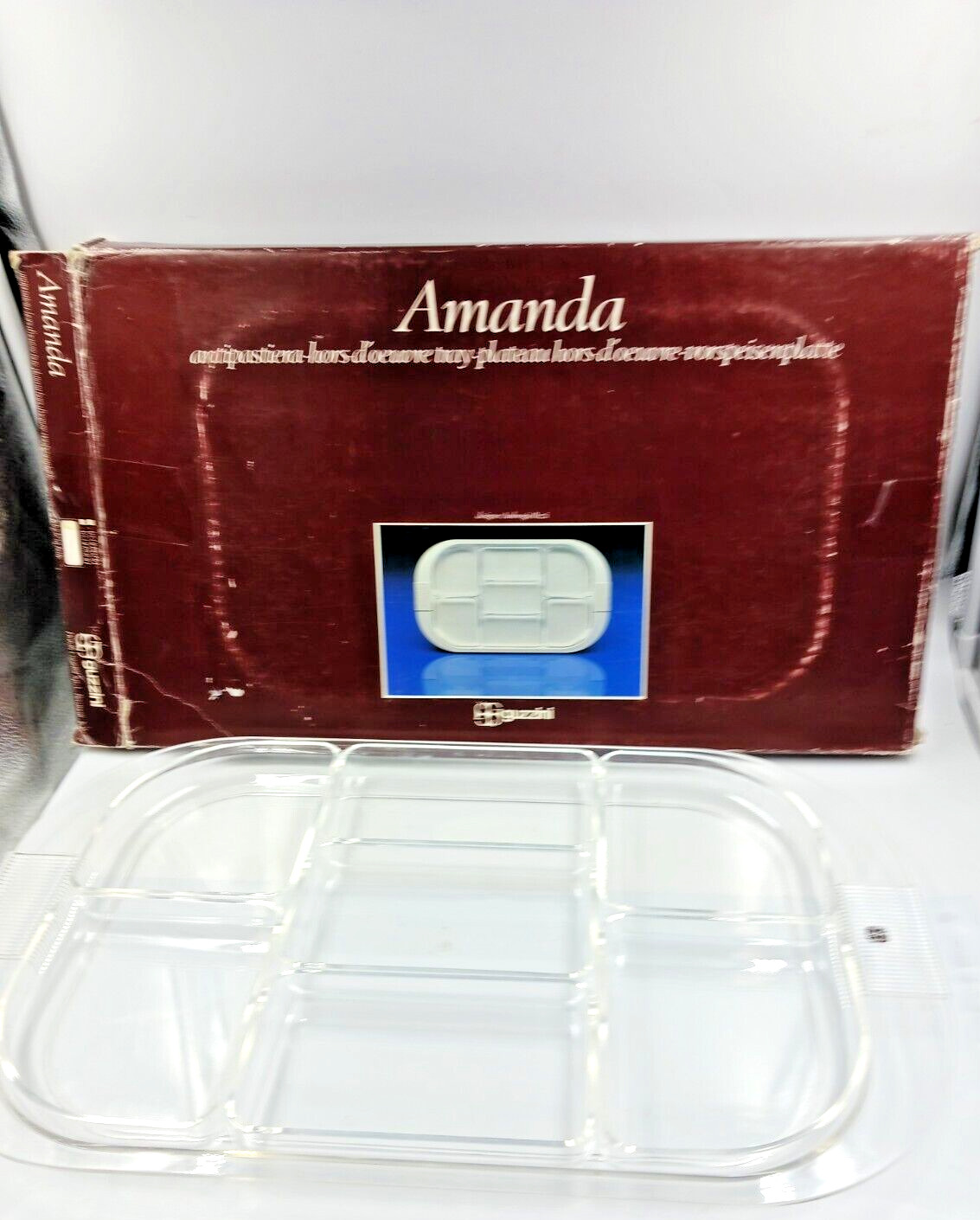 Vintage Amanda Guzzini Lucite 7 Compartment Vegetable/Appetizer Tray ~ 1970s