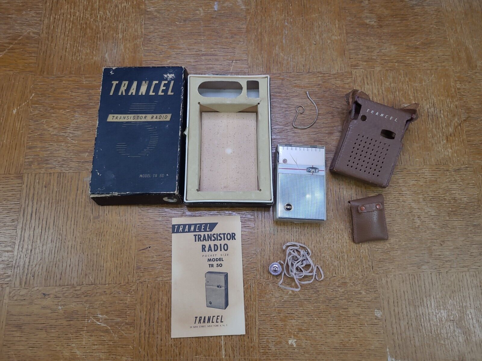 Vtg TRANCEL Model TR-50 Transistor Radio w/ Case, Box, Headphones & Manual