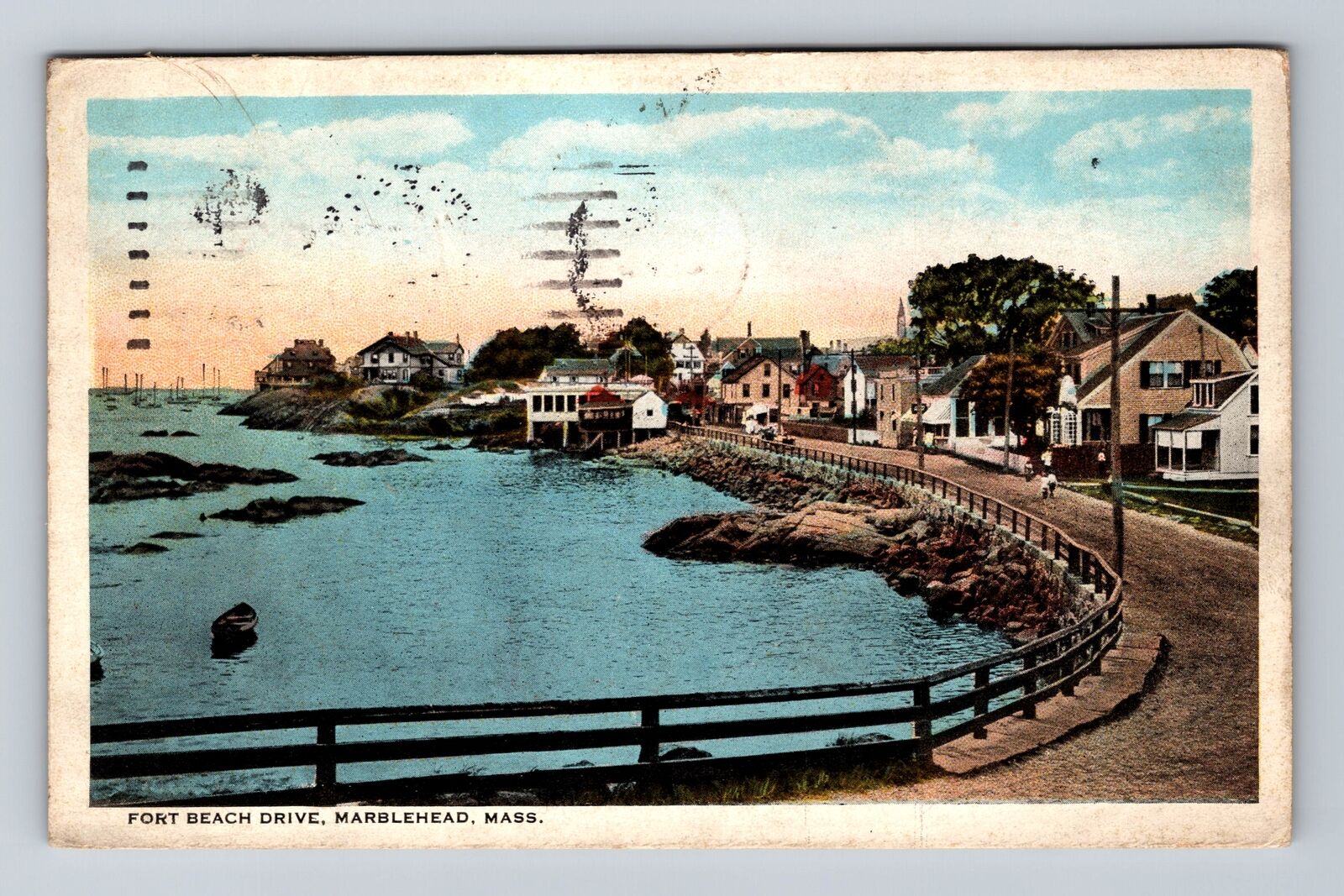 Marblehead MA-Massachusetts, Fort Beach Drive, Antique, Vintage c1924 Postcard
