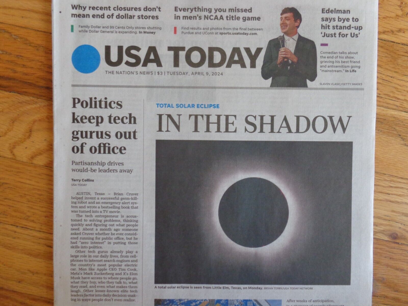 THE USA TODAY- APRIL 9, 2024 In The Shadow - Total Solar Eclipse-New-Unread