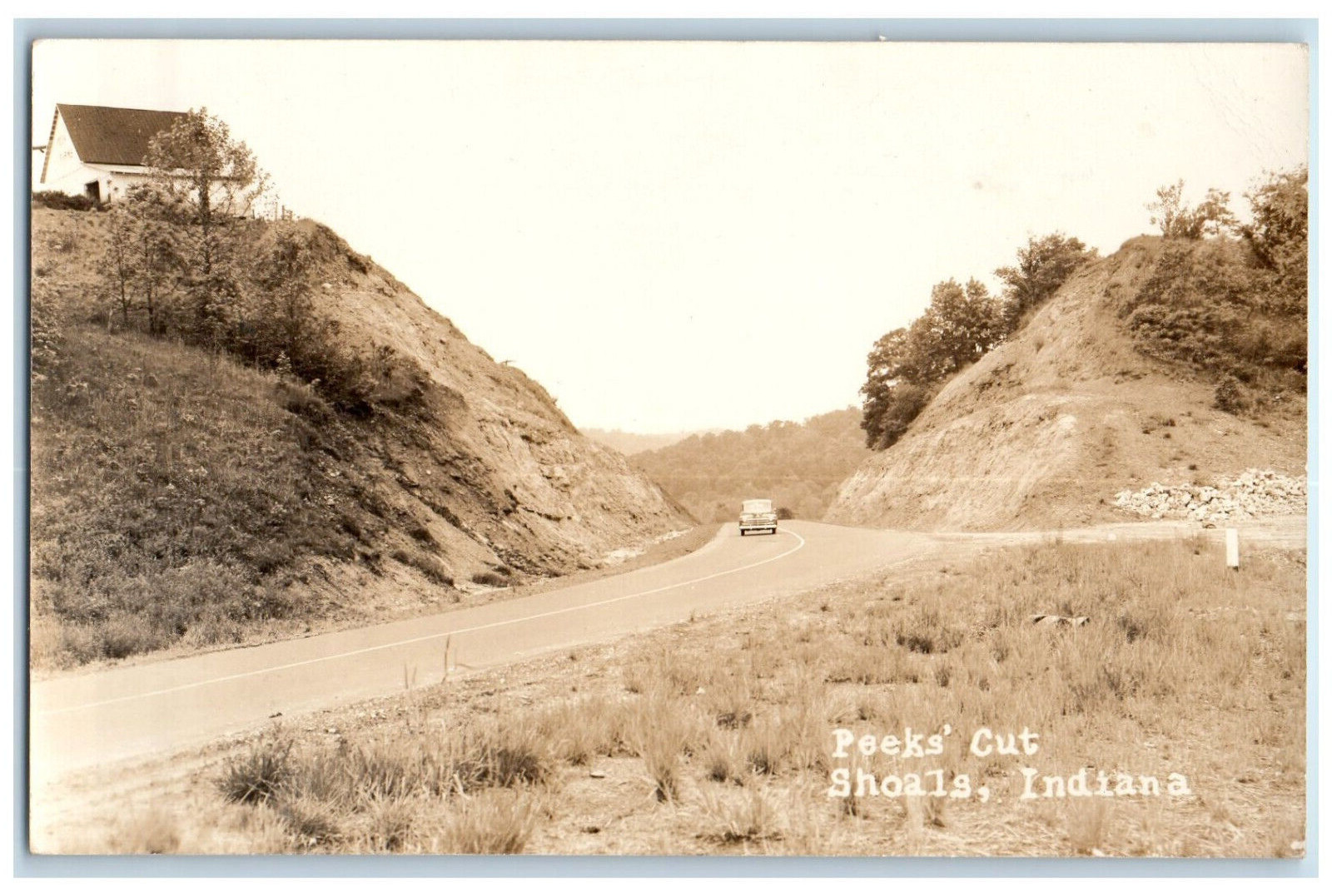 Shoals Indiana IN RPPC Photo Postcard Peek's Cut Road Scene c1940's Unposted