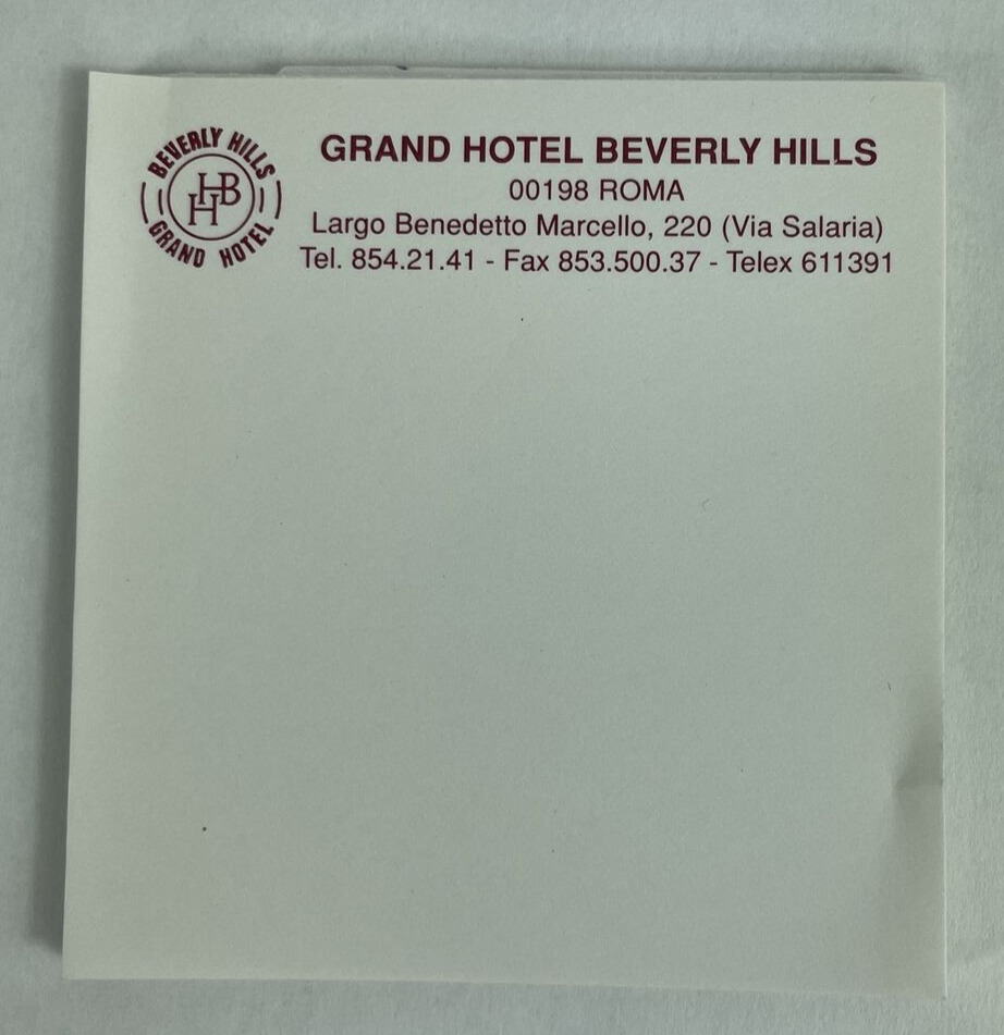 Vintage 1994 Grand Hotel Beverly Hills Notepad Italy