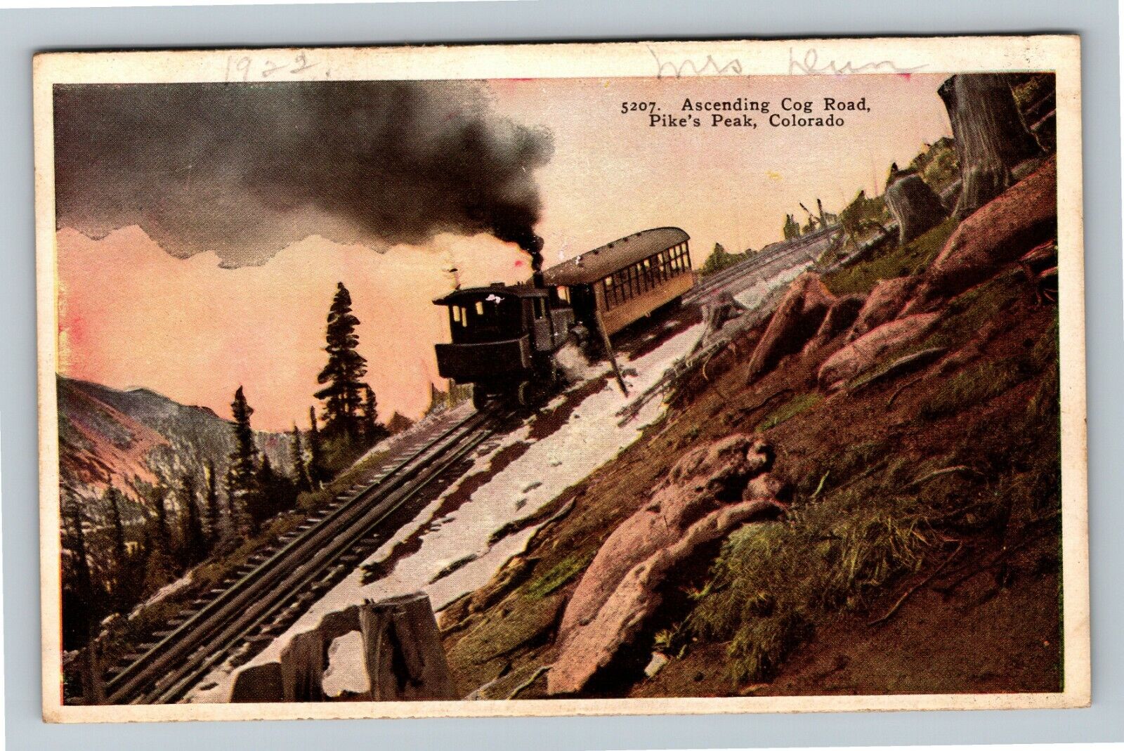 Pike\'s Peak CO, Ascending Cog Road, Colorado c1922 Vintage Postcard