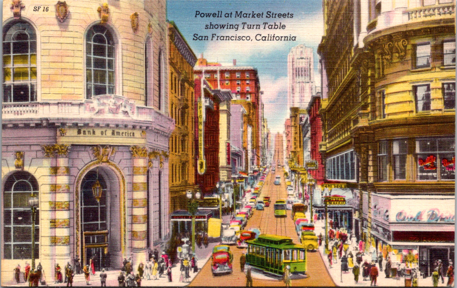 Vintage 1940's Market Street Turn Table San Francisco California CA Postcard