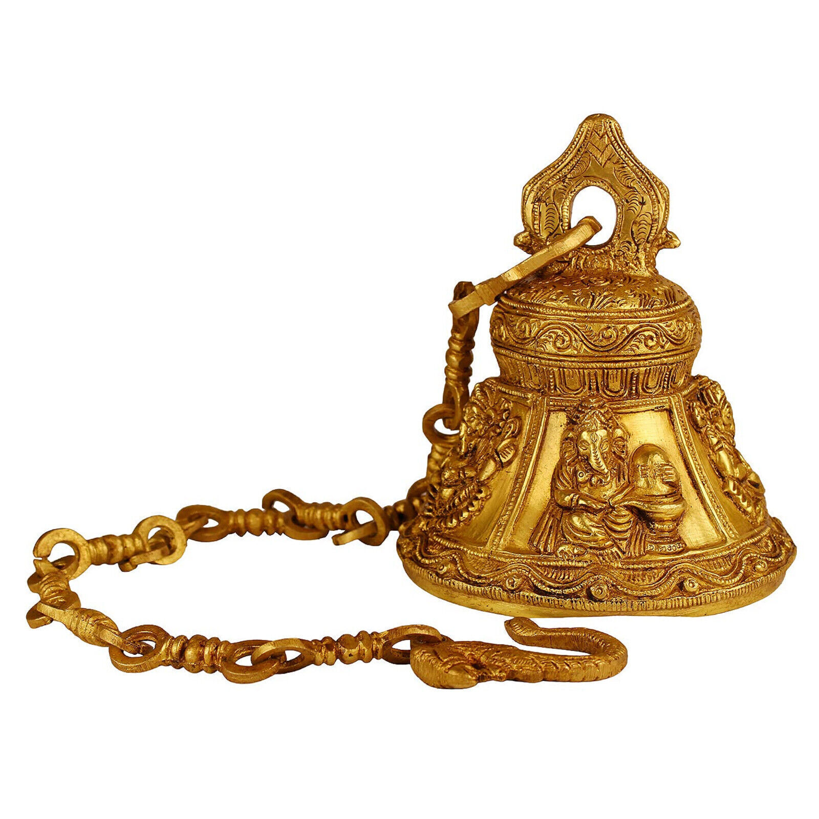 Indian Traditional Handcrafted Brass Ganesha Hanging Bell with Chain  for Pooja