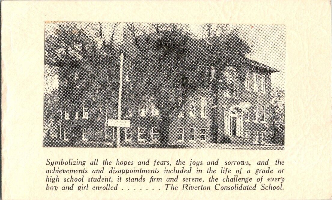 vintage postcard/article The Riverton Consolidated School.