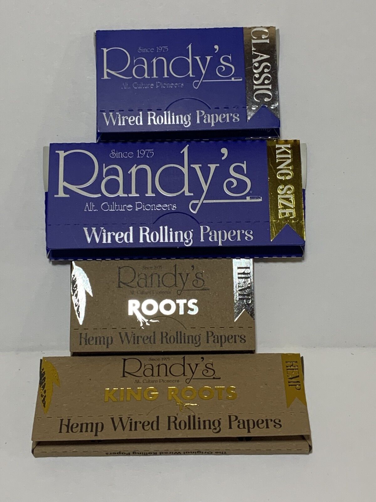 RANDY'S Wired Rolling Papers 4 PACK SAMPLER Roots Hemp Classic 1 1/4 & King Size