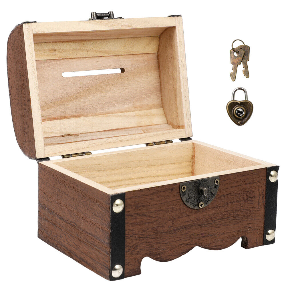 Vintage Treasure Storage Box Piggy Bank Organizer Saving Box Case with Lock US