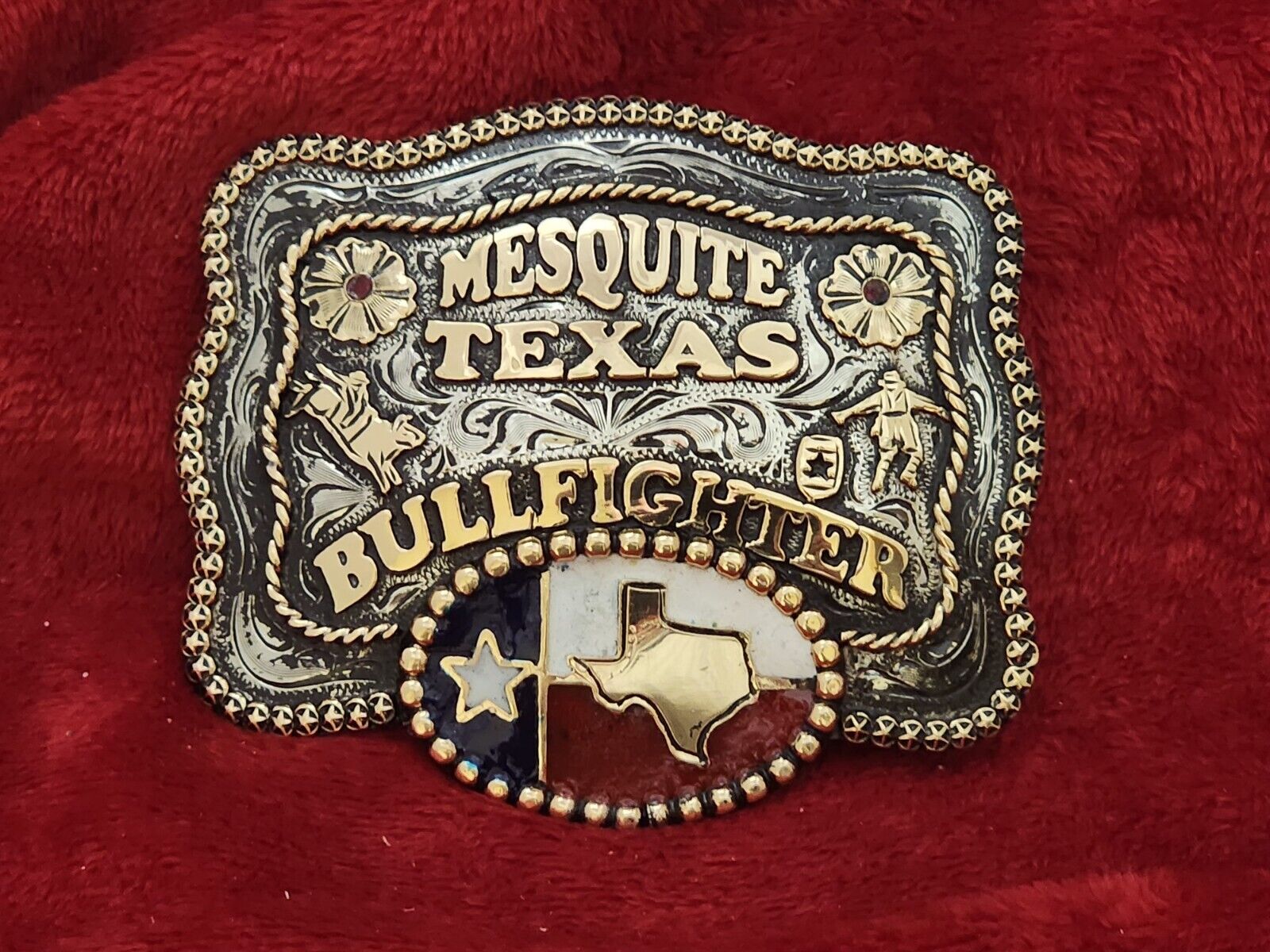 CHAMPION TROPHY RODEO BELT BUCKLE☆MESQUITE TEXAS PROFESSION BULLFIGHTER☆RARE☆45