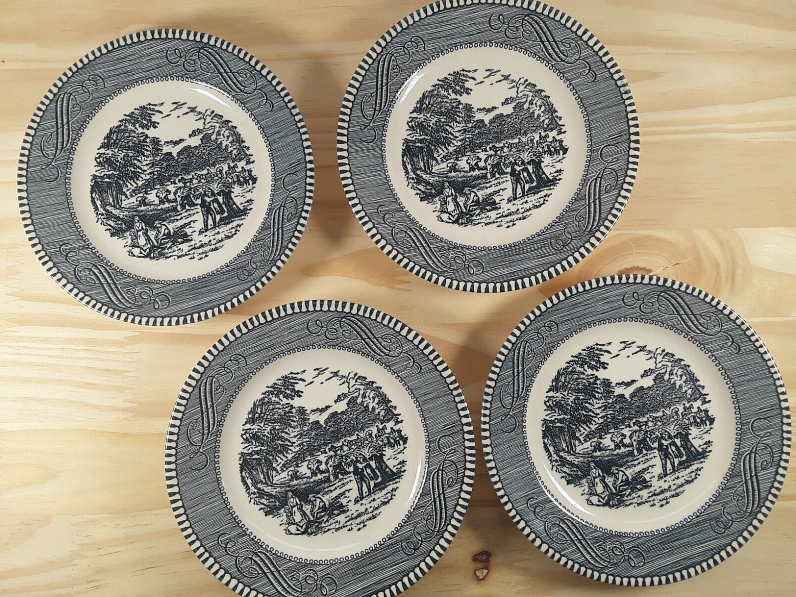 Vintage Currier And Ives Harvest Blue Plates 6 1/2