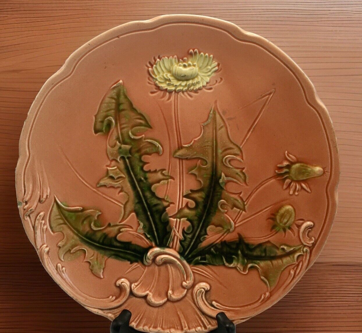 Antique 1920’s G.S. Zell Baden Germany Signed Majolica Dandelion Flower Plate