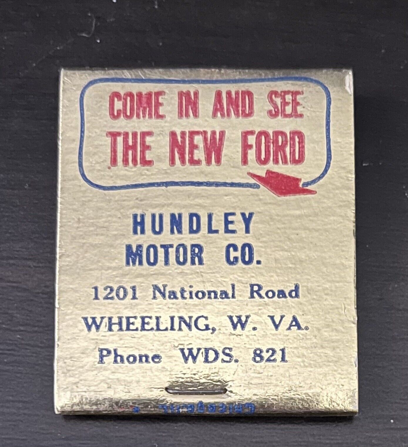 Wheeling WV Hundley Motor Co. 1949 Ford Matchbook