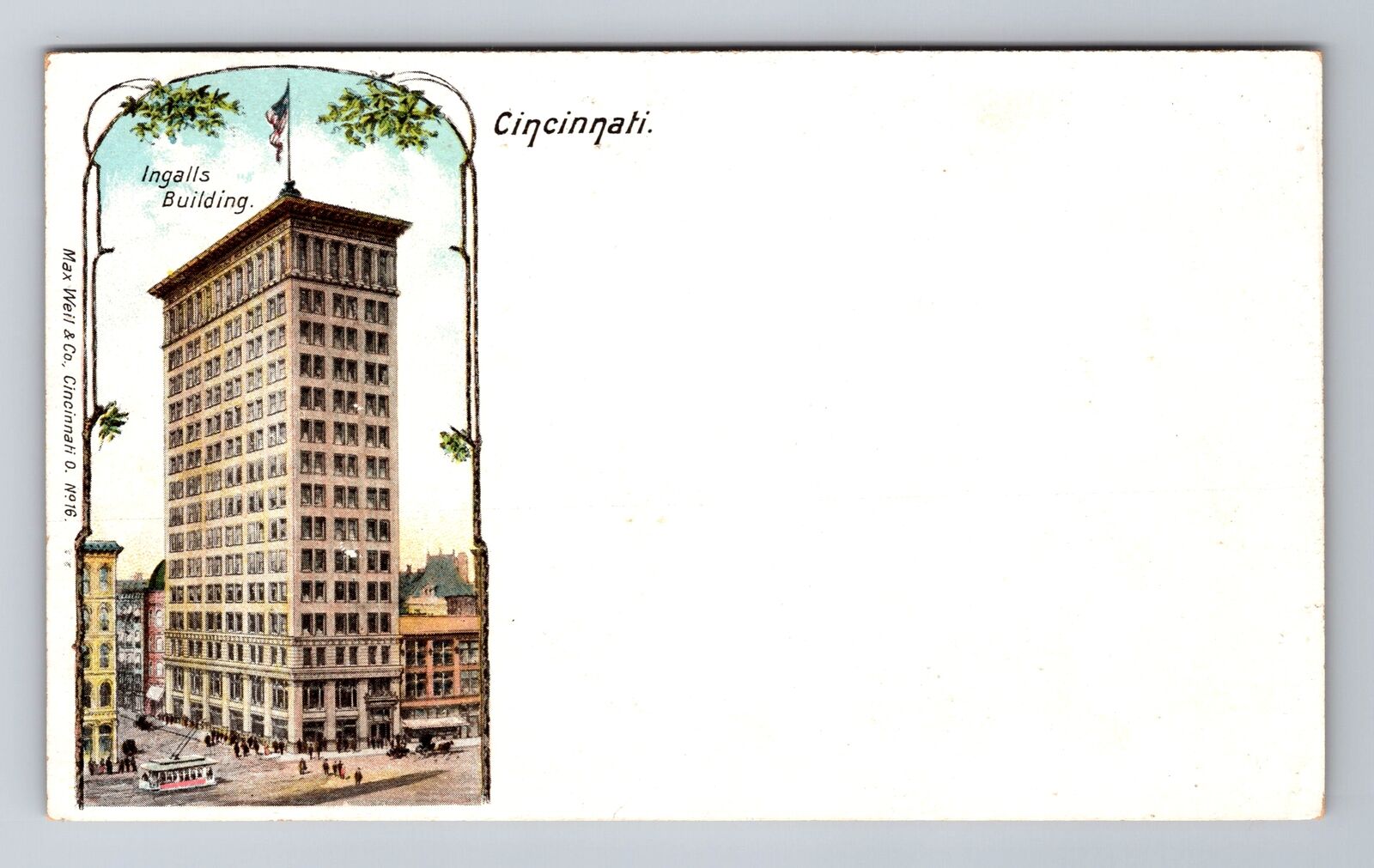 Cincinnati OH-Ohio, Ingalls Building, Antique Vintage Souvenir Postcard