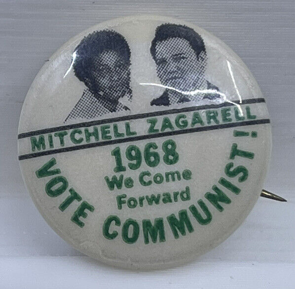 Vintage Political Pinback Mitchell & Zagarell 1968 VOTE COMMUNIST