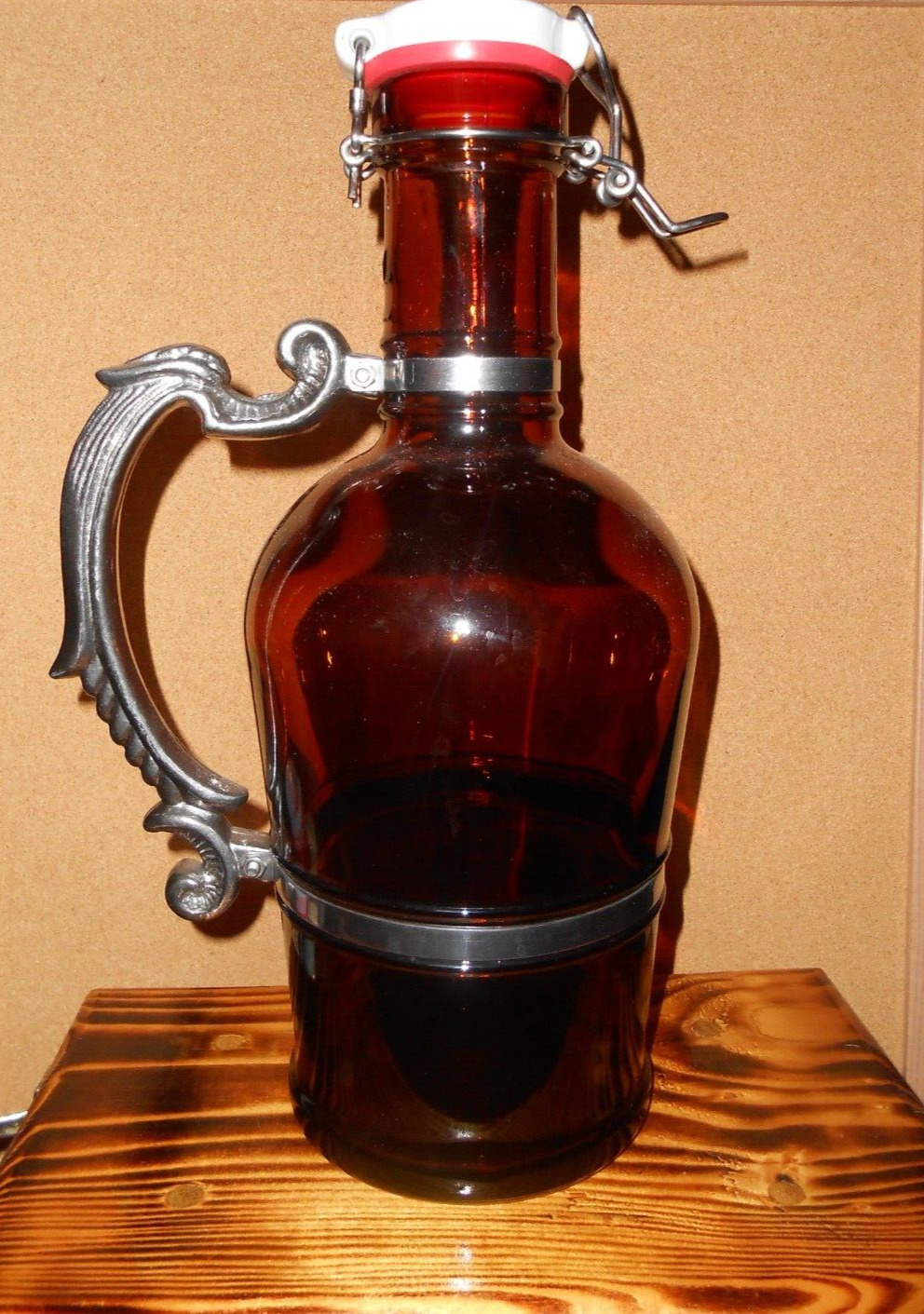 Muster Geschutzt 2L Amber Brown Glass Growler Bottle Swing Lid Beer Jug Vintage