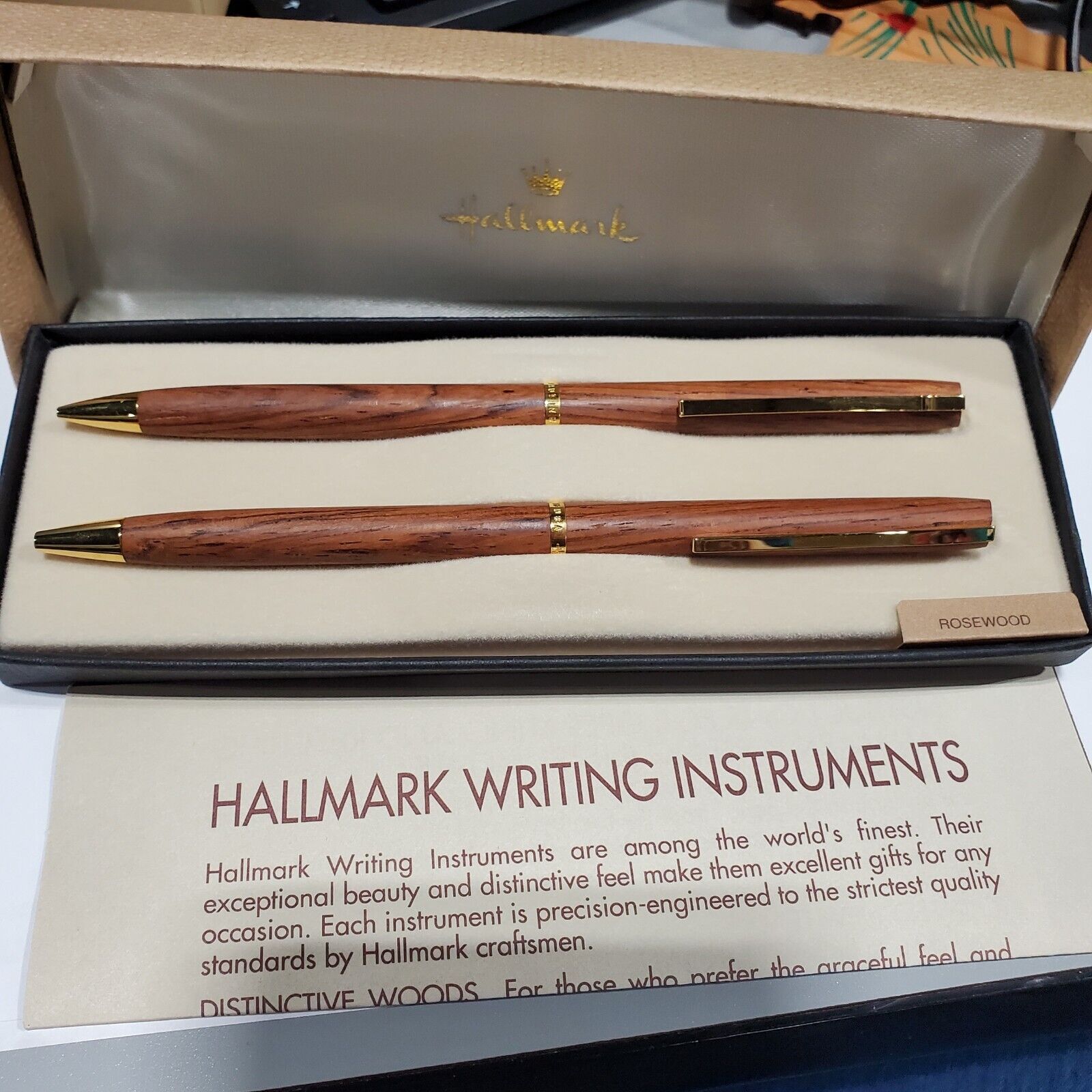 Hallmark Vintage Pen and Pencil Rosewood Set * Mint in Box Never Used Light
