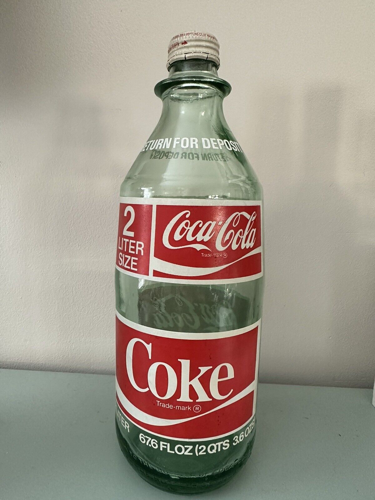 1970s Vintage Coca Cola 2 Liter Green Glass Coke Bottle 67.6 Fl Oz.