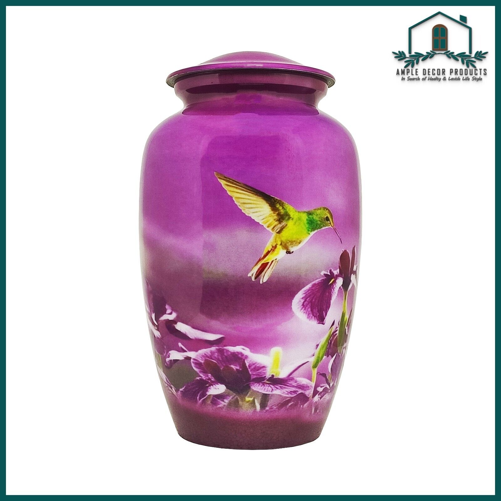 Adult Cremation Urn for Human Ashes Natures Peace Hummingbird with Velvet Bag