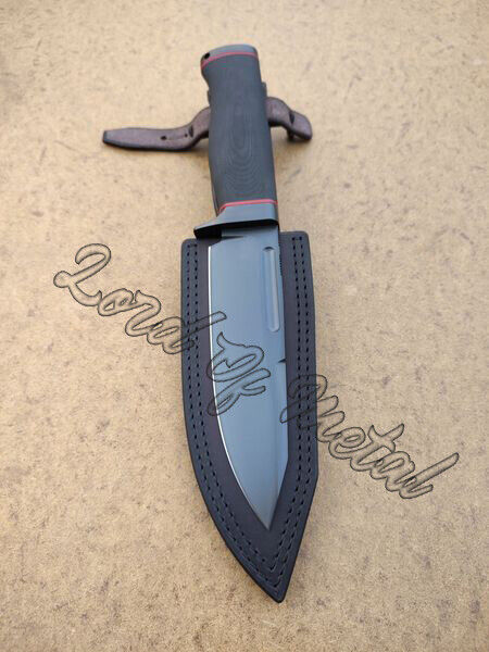 LOM HANDMADE CARBON STEEL BLACK MICARTA CAMPING OUTDOOR BOWIE KNIFE WITH SHEATH