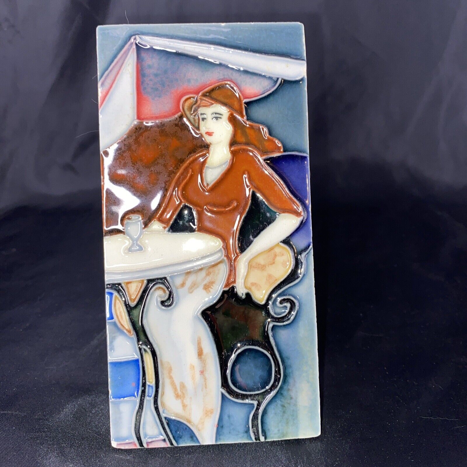 Vintage Hand Painted MCM Woman Rectangular Tile With Stand Or Can Hang