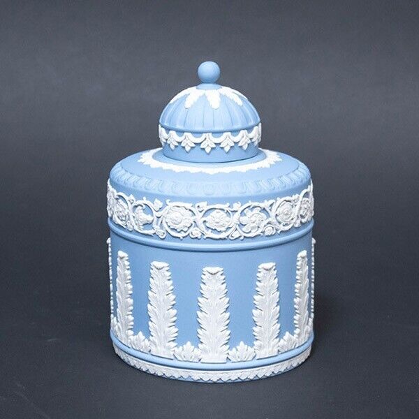 Wedgwood Pale Blue Jasper Jasperware Floral Acanthus Tea Canister Limited to 100