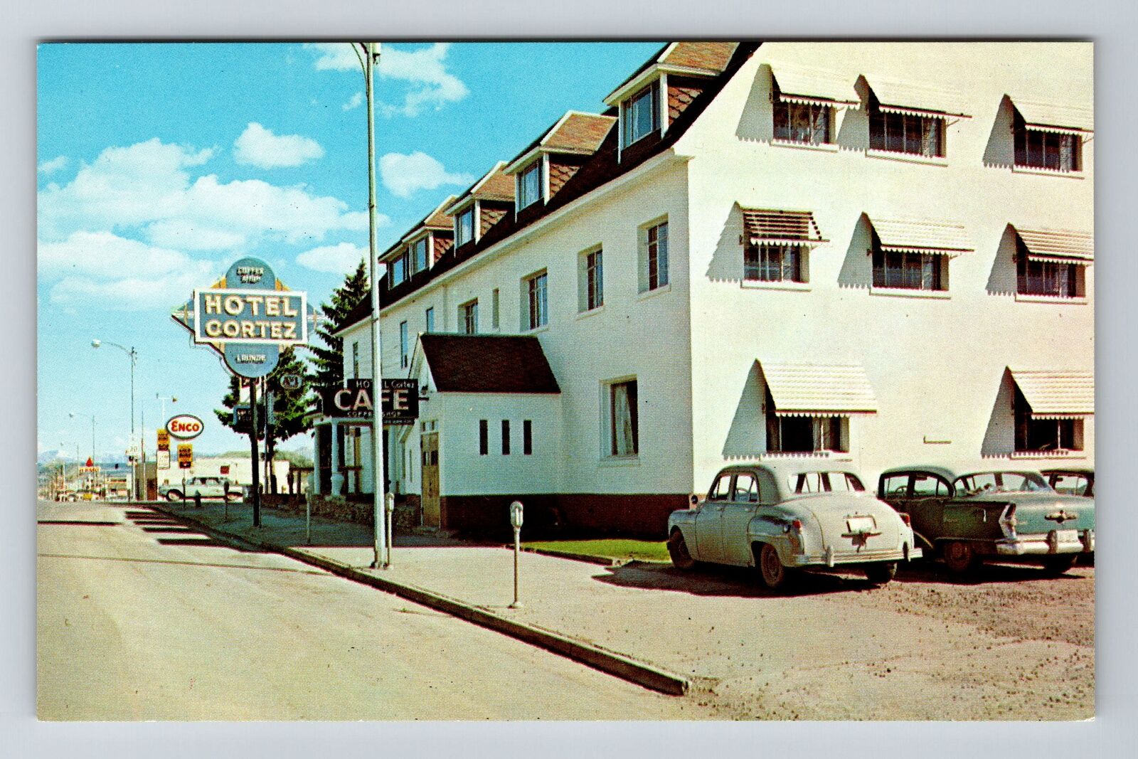 Cortez CO-Colorado Hotel Cortez Enco Gas Cars Antique Vintage Souvenir Postcard