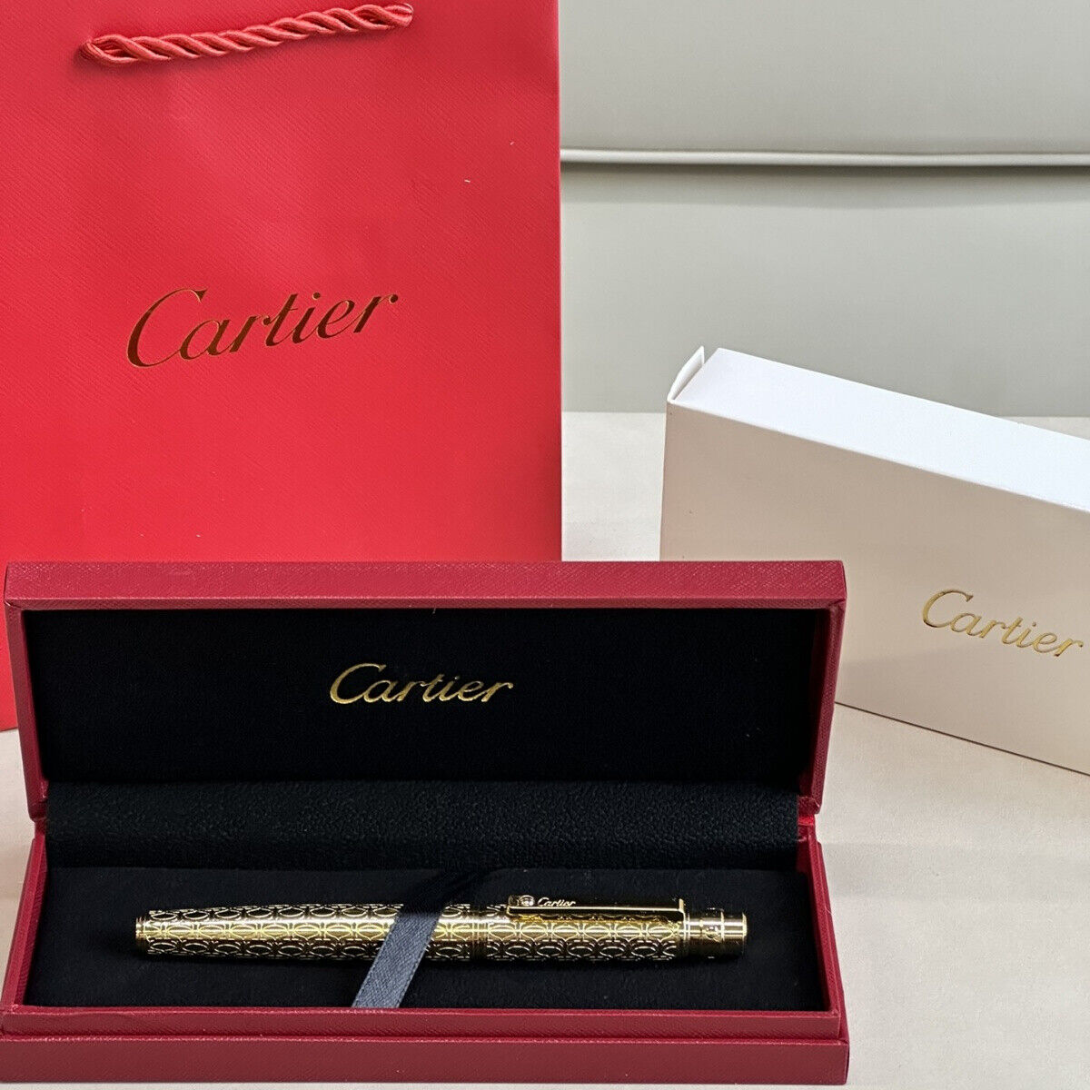 New Santos de Cartier Carved Metal Ballpoint Pen 5 Color