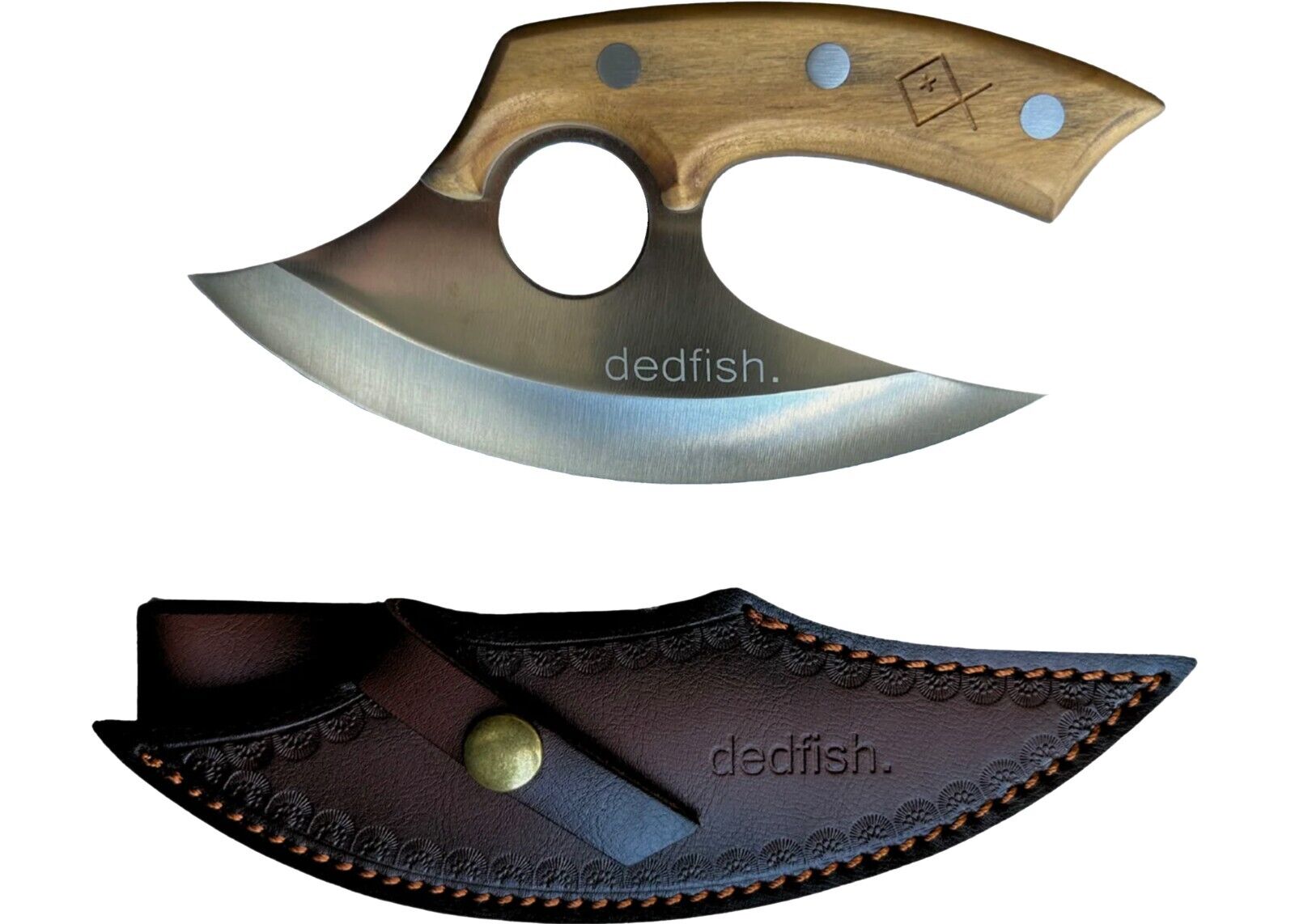Dedfish ULU Multipurpose Knife Stainless Steel Blade Leather Sheath Pizza Cutter