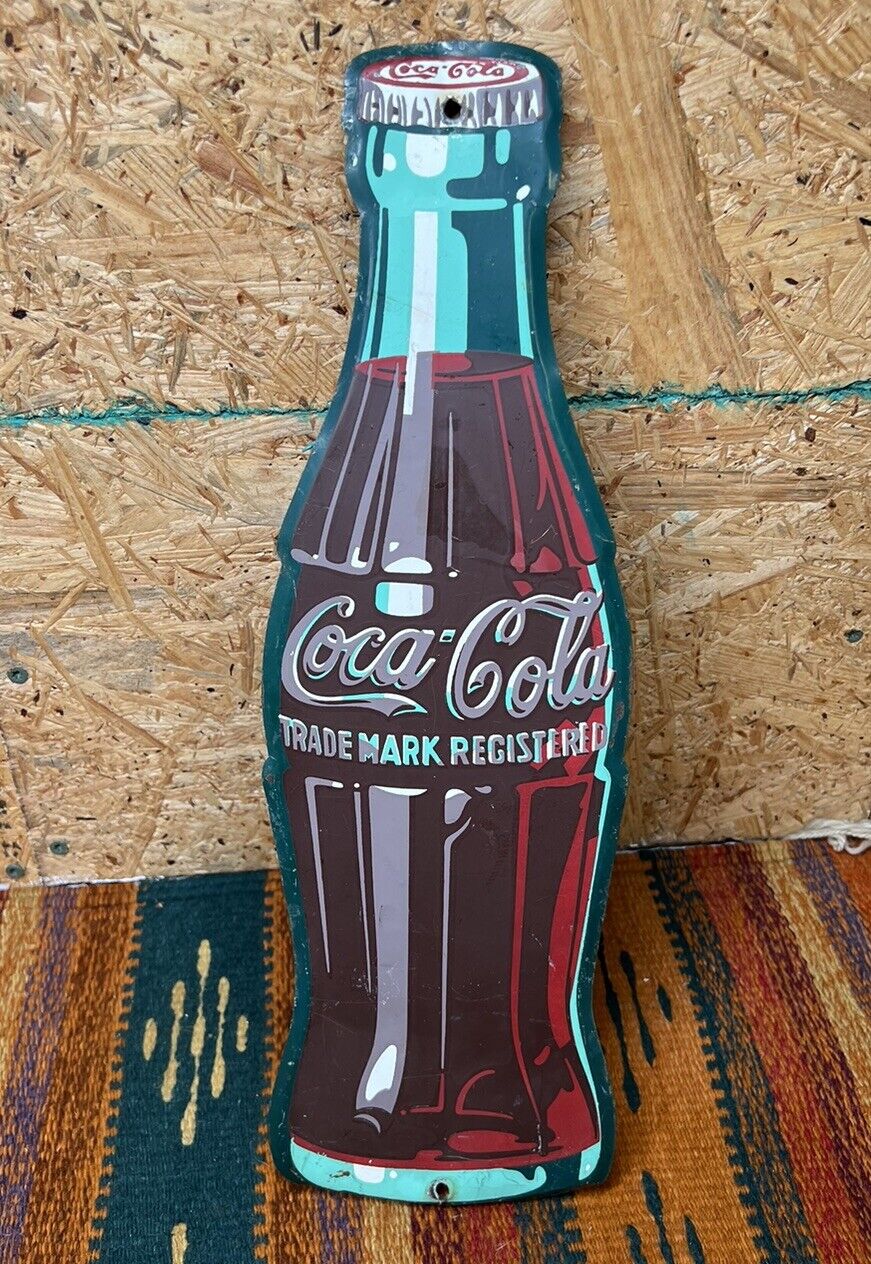 Vintage Original 1950’s Coca Cola Coke Bottle Metal Advertising Sign 16.75”