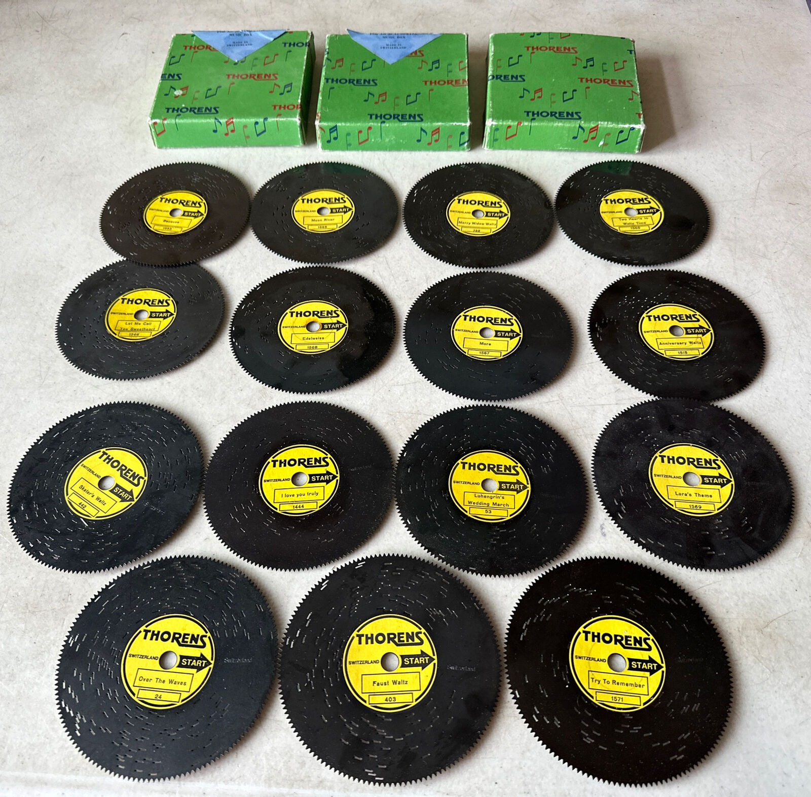 Vintage Thorens Music Discs Lot Of (15) Discs 3 Boxes Excellent Shape