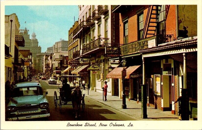 Postcard Bourbon St. Jazz Corner New Orleans Louisiana LA Pepe's Ganga Den 10048
