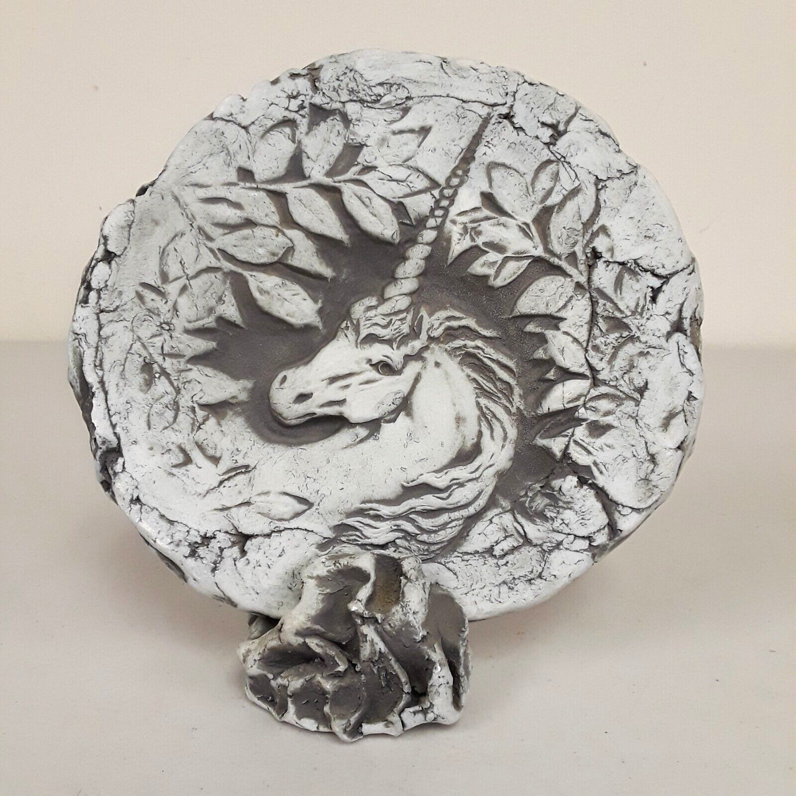 Unicorn Art Pottery Sculpture Plaque with Stand Handmade from Volcanic Ash