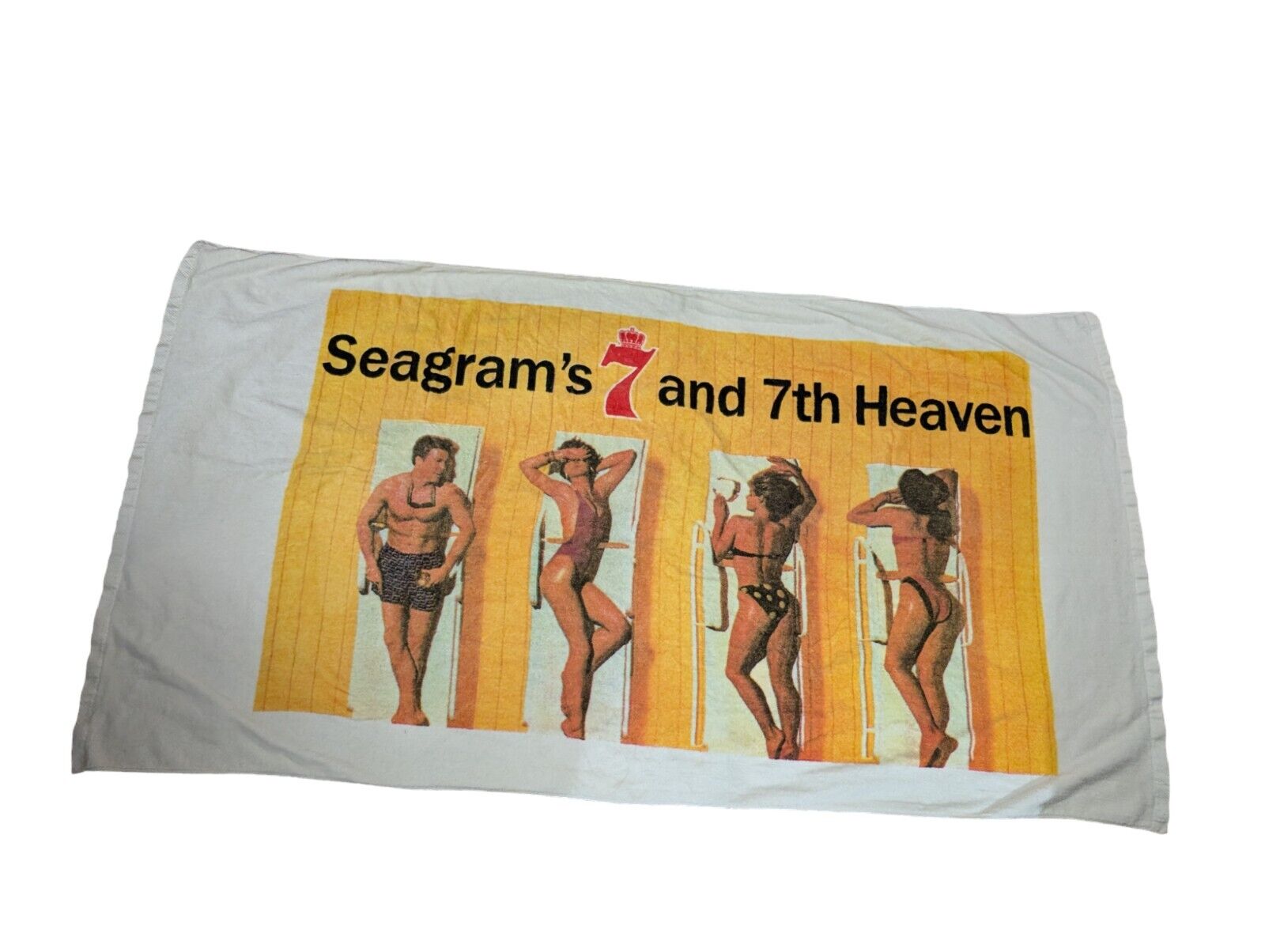 Vintage Large Seagrams 7 And 7th Heaven Bath Towel Pinups Bikini 1990s