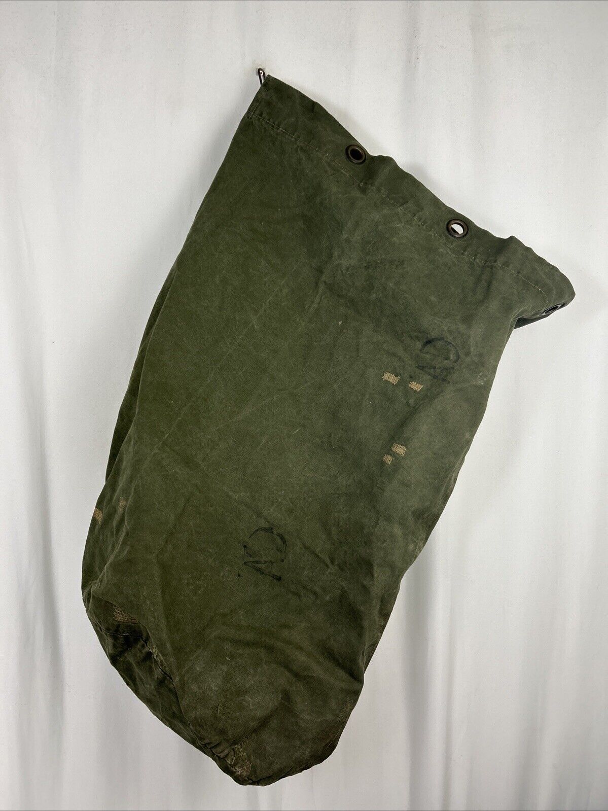 Vintage Army Green Canvas Duffle Bag Distressed Patchwork Cotton 34x16x16