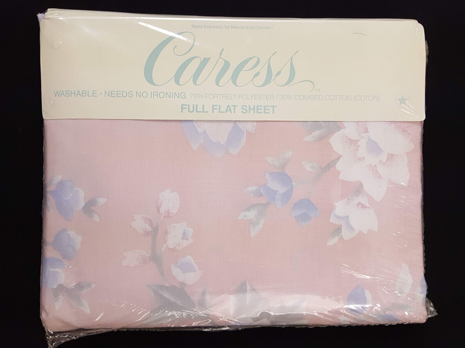 New Vintage Caress Full Flat Sheet Pink With White Flowers Bedroom Decor