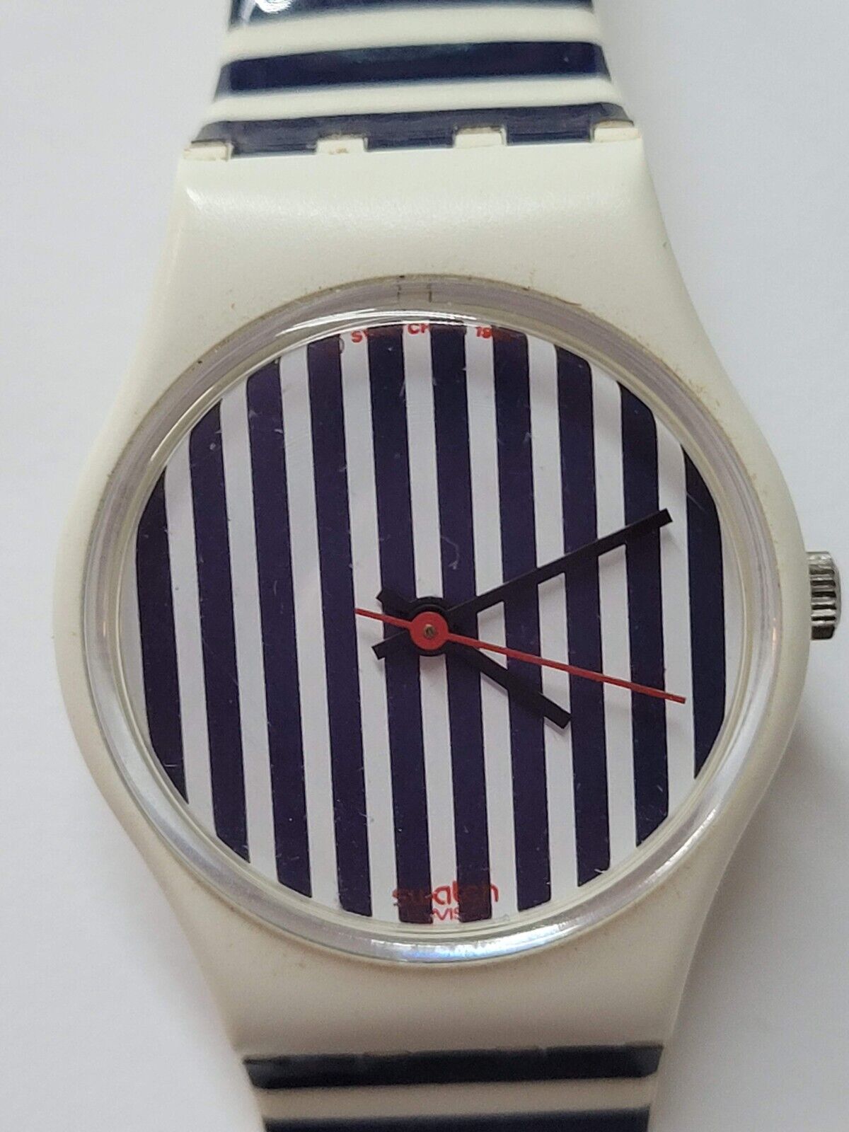 Swatch Watch 1988 Antibes LW120 Blue and White Stripes- Working/Great Condition