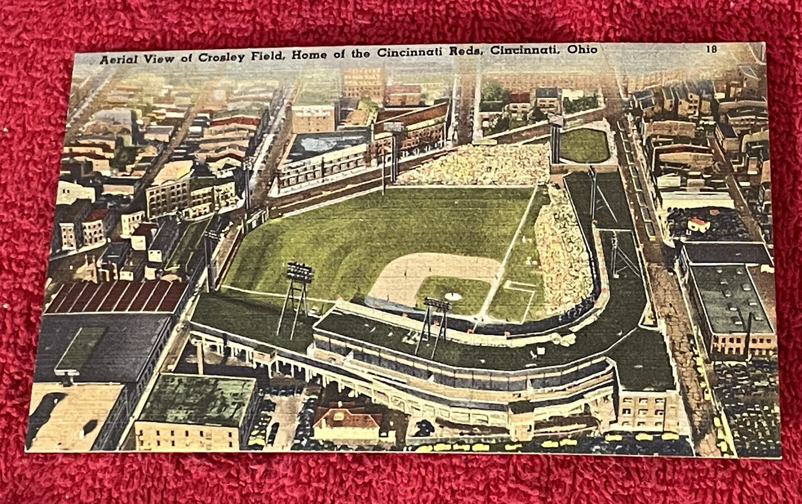 Aerial View Crosley Baseball Field Home of Cincinnati Reds Ohio OH Linen c1940