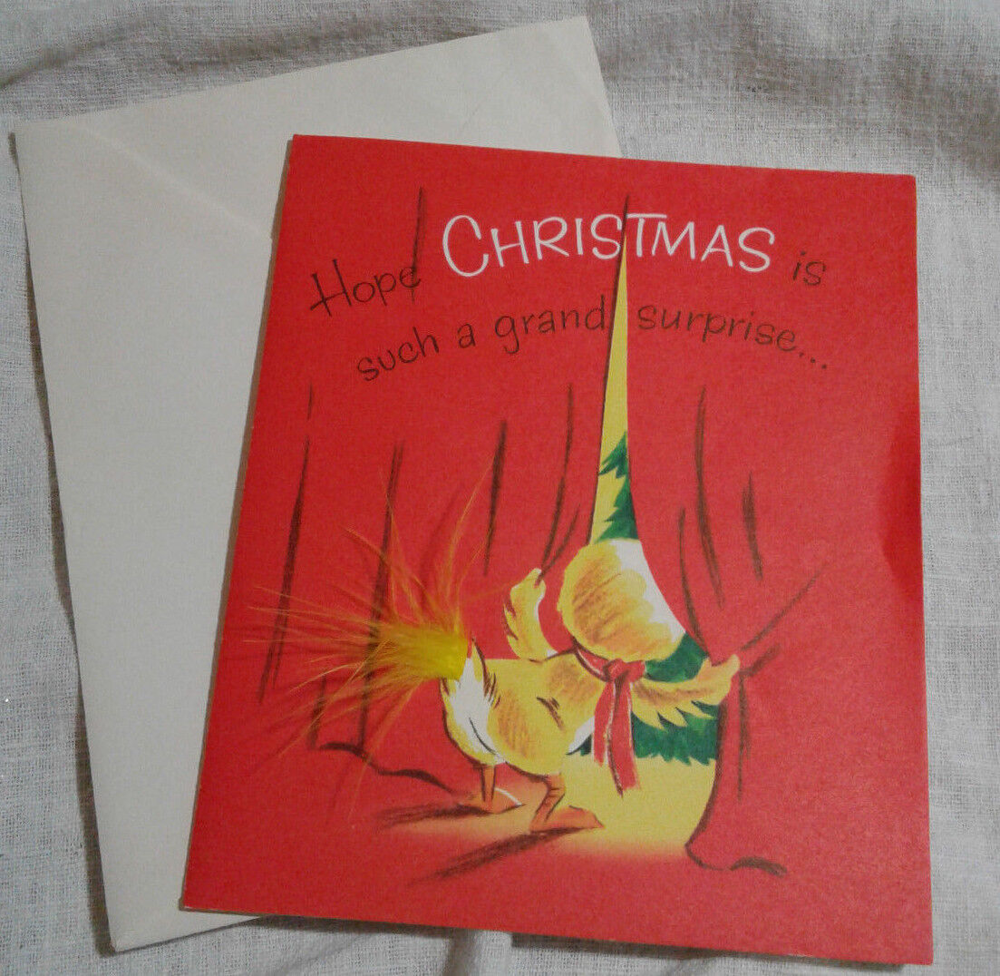 Bird Feather Hope Christmas is Such a Grand Unused Greeting Card Mid Century VTG