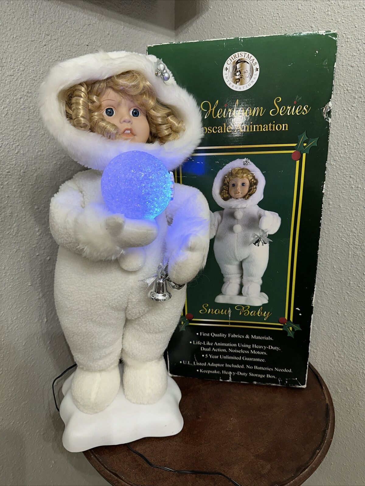 Vintage Heirloom Series Animated Snow Baby Girl Lights Up Christmas Motionette