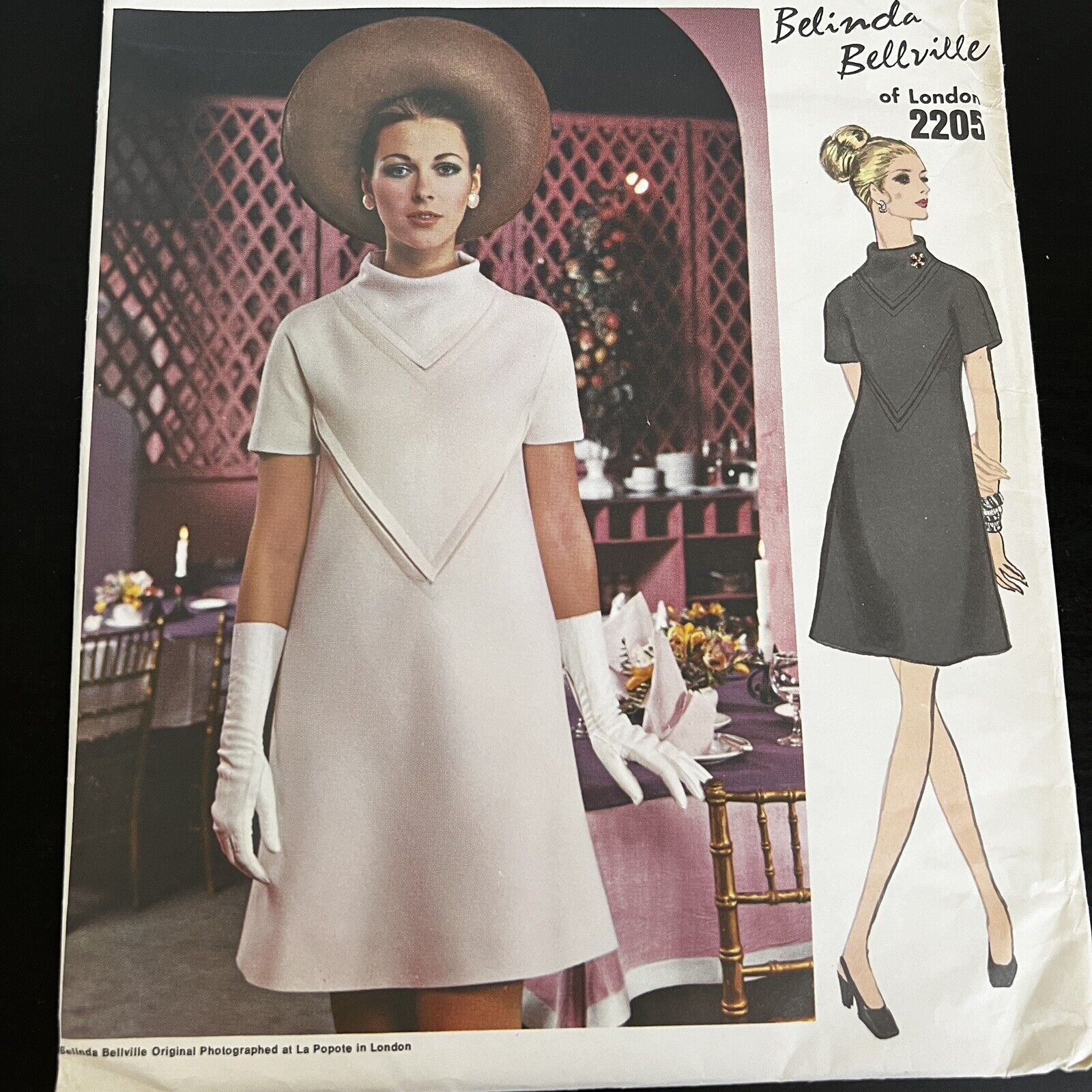 Vintage 1960s Vogue 2205 Mod Belinda Bellville Dress Sewing Pattern 16 UNCUT