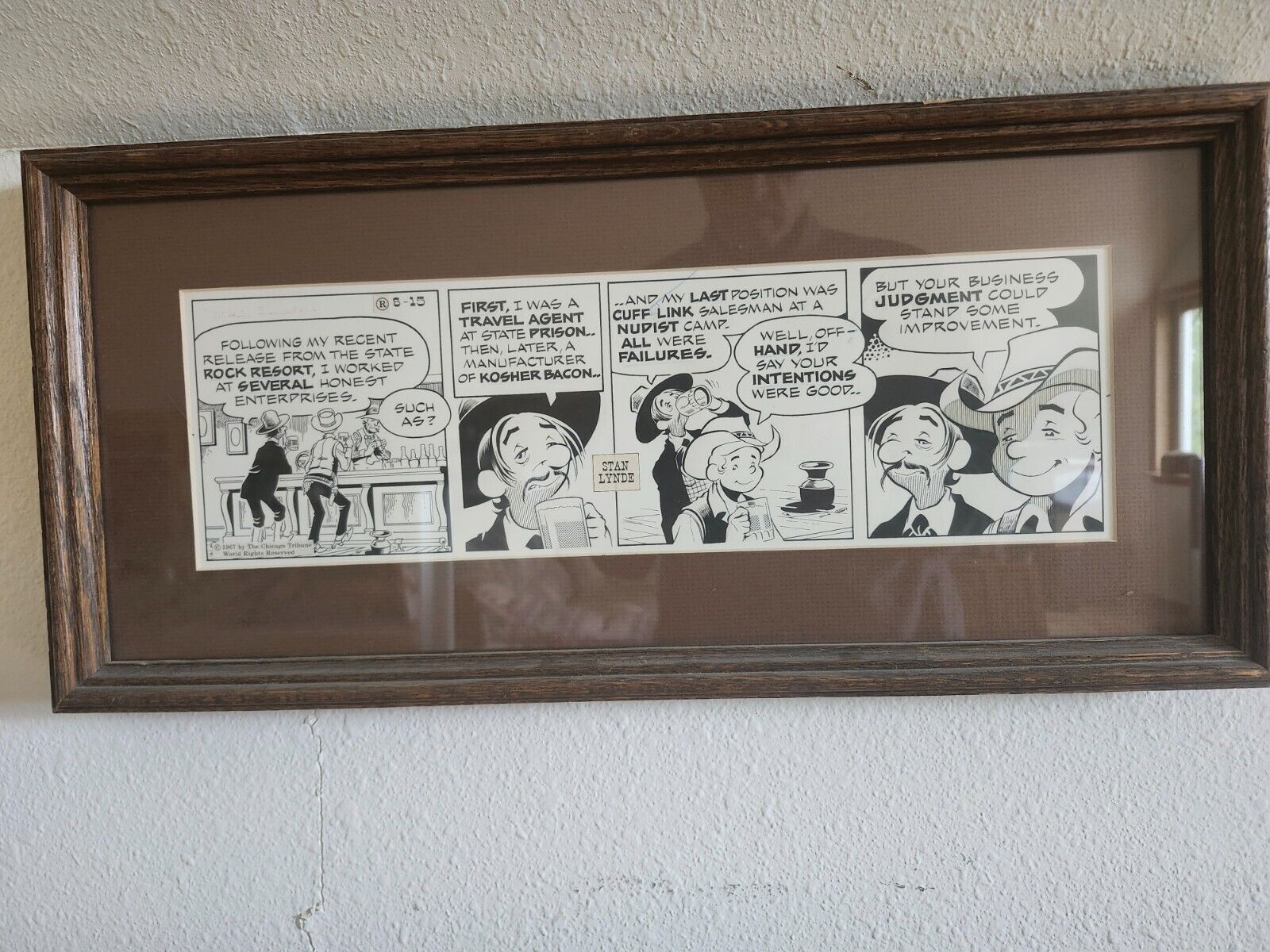 Autographed Original Stan Lynde Comic Strip From August 15, 1967
