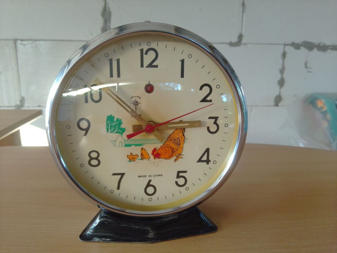 Rare vintage mechanical metal animated alarm clock POLARIS China