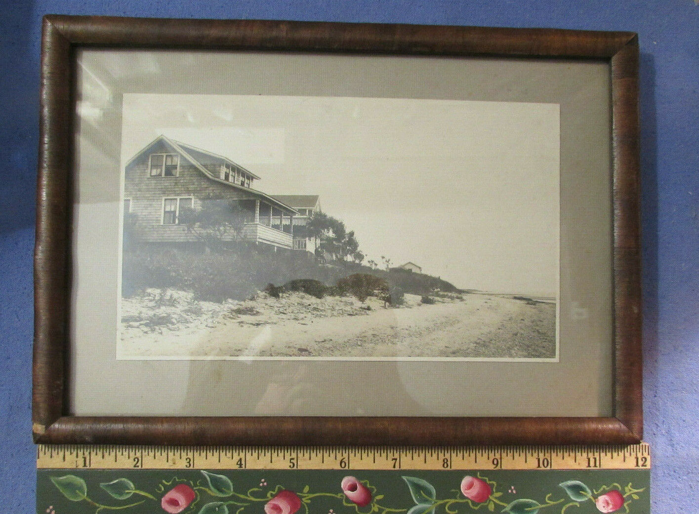 VINTAGE 1928 PLUM BEACH SAYBROOK CT FRAMED COTTAGE PHOTO 8 1/4 X 11 3/4 INCHES