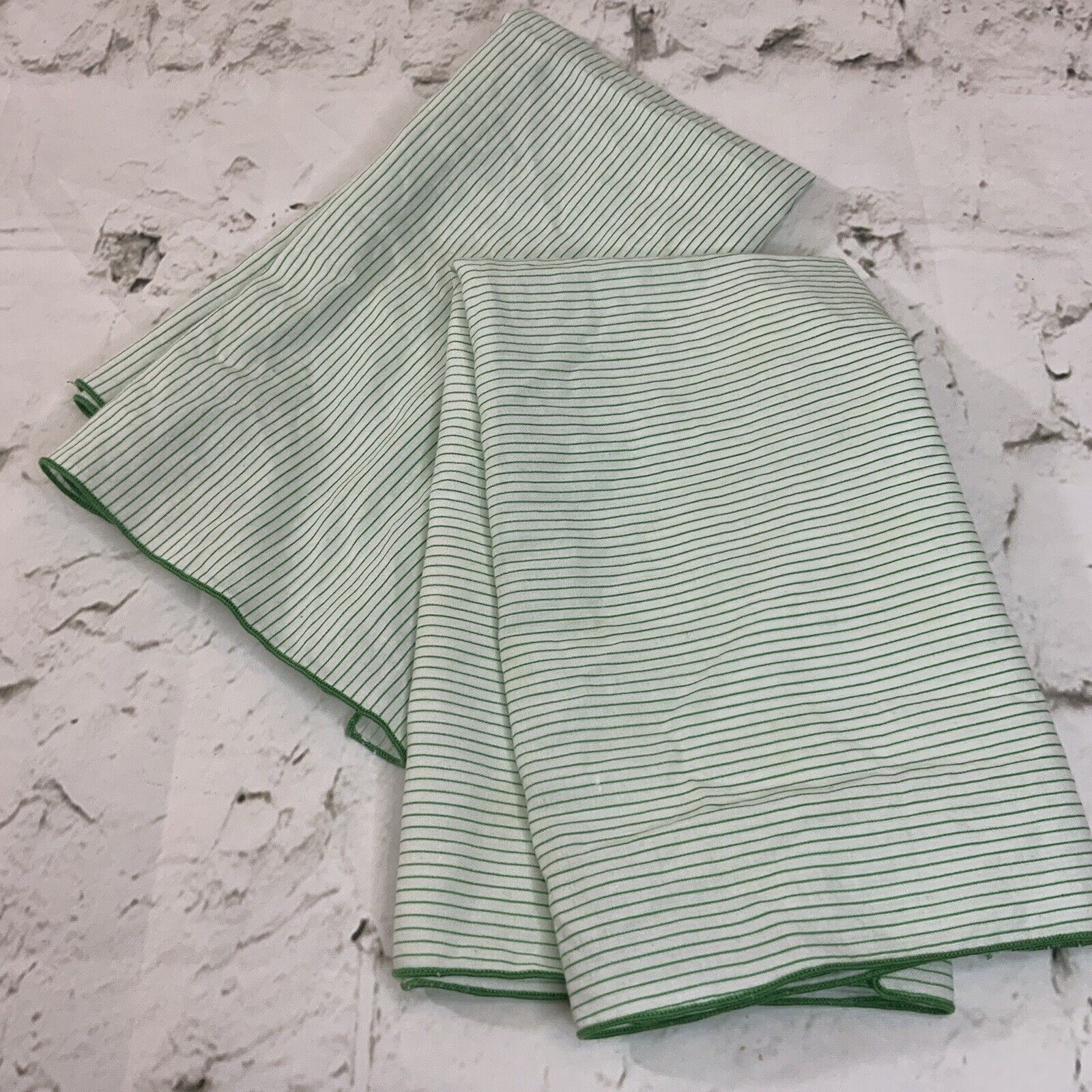 Matching Handkerchiefs Lot Of 2 Mint Green White Stripes 17” Square Thin