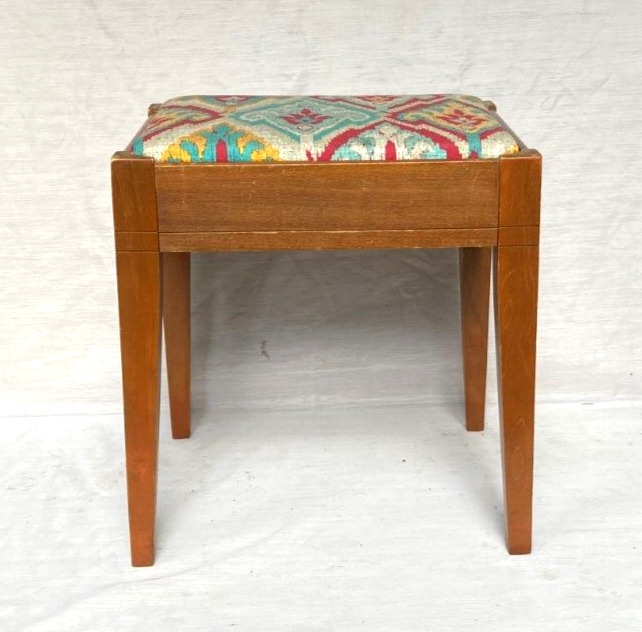 Vintage Mid Century Sewing Machine  Upholstered Stool Bench Seat Storage - Nice