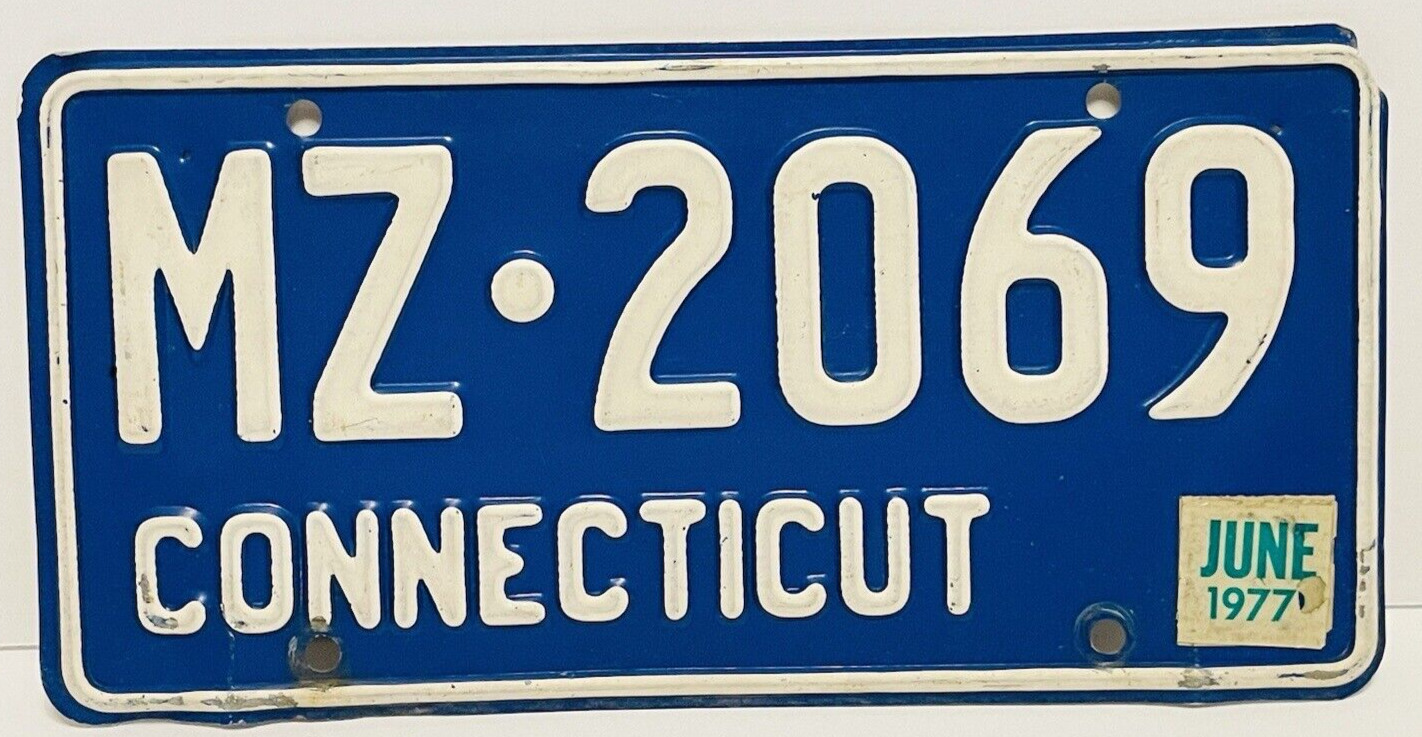 Vintage 1977 Connecticut License Plate MZ-2069 Tag Original Jun 1977