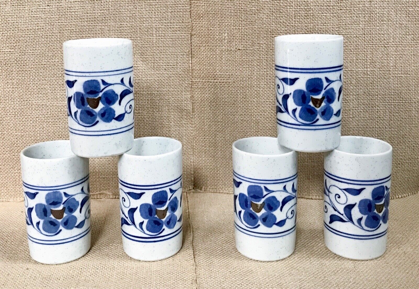 Hacienda By Hozan Otagiri Blue Flower Speckled Japanese Tea Cup Coffee Mug Set
