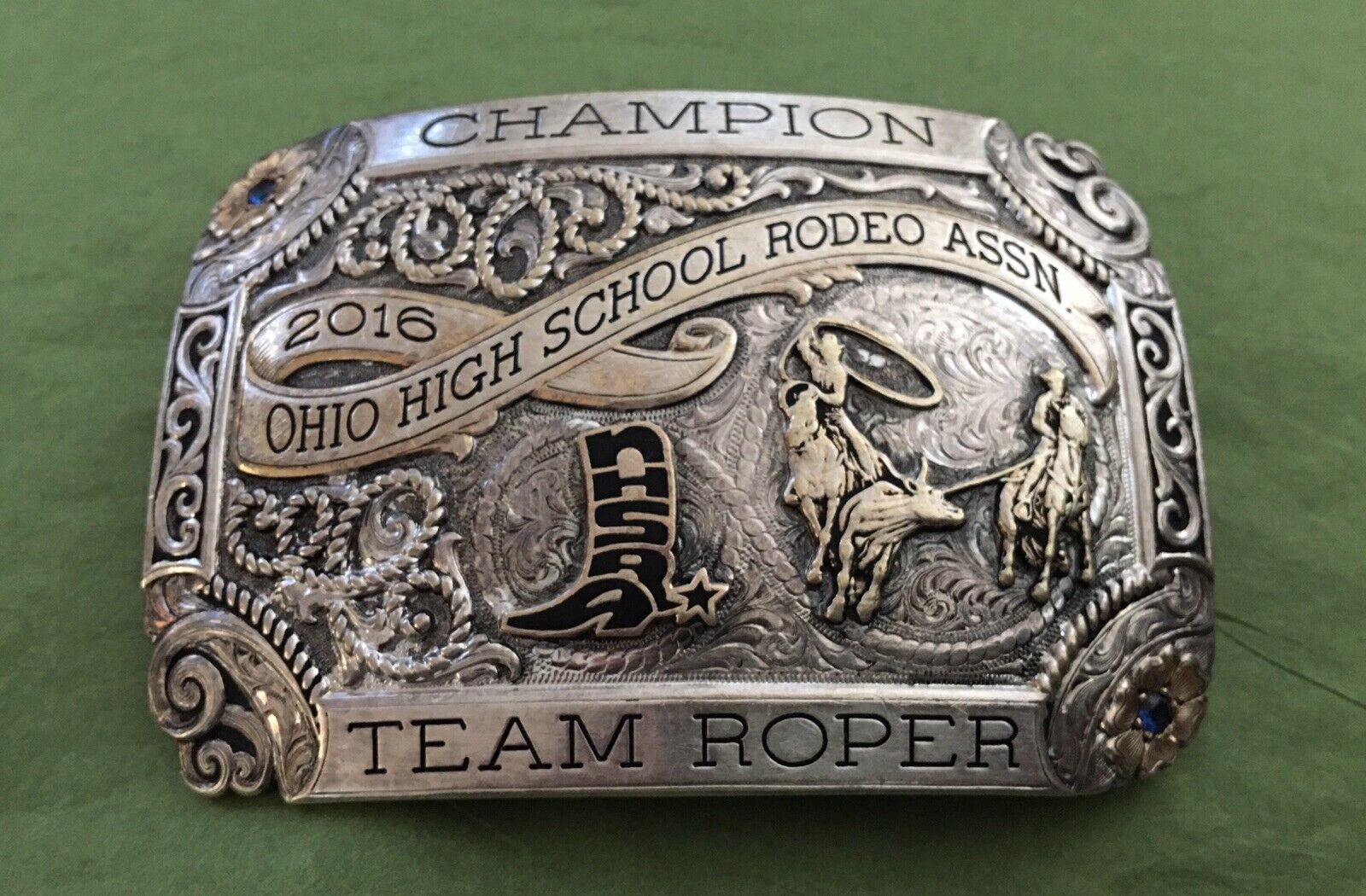 True Vintage 2016 Ohio HS Rodeo Champion Team Roper Gist SS Trophy Belt Buckle